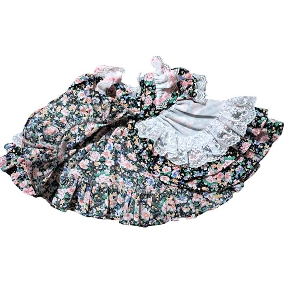 Jo Lene Dress Baby Girl 0-6 Months Floral Lace Ruffle Pink Bows USA Made Vintage - Picture 3 of 8